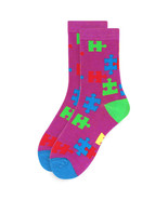 Womens Autism Awareness Crew Socks Pink Multicolor Cotton Blend New - $17.64 CAD