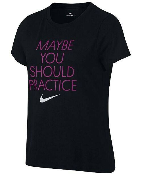 Primary image for The Nike Tee Big Girls S/S Cotton Graphic T-Shirt Sz S M Black Pink