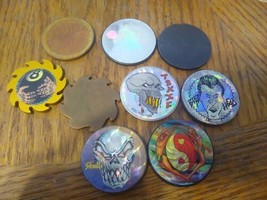 Lot Of 9 Vintage POG Bottle Cap Slammers Metal &amp; Brass Holographic &amp; More - £15.35 GBP