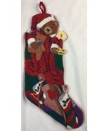 Christmas Needlepoint Stocking 3D Teddy Bear Gifts Candle Red Green Comp... - $24.73