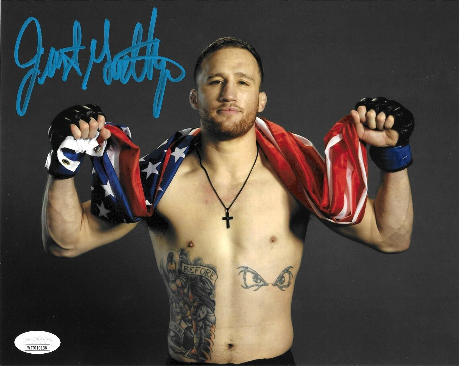 Justin Gaethje Autographed 8x10 Photo W/Flag MMA UFC JSA COA Signed - $110.46