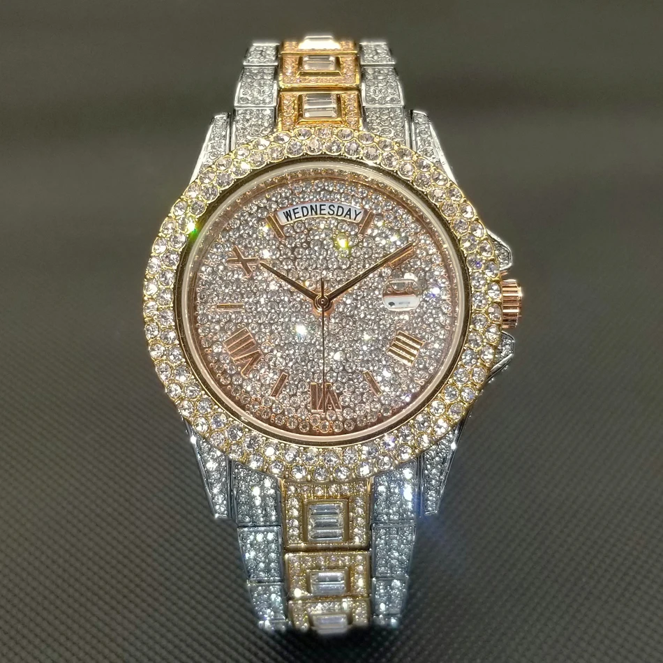 Luxury Shiny Diamond Watch For Men Hip Hop Trendy Iced Out Quartz Watche... - £60.70 GBP