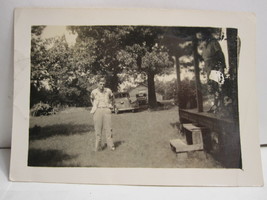 old vintage Black &amp; white B&amp;W Photo: Man Standing in Yard - $2.50