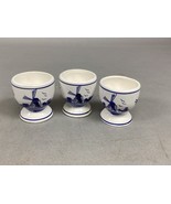 Delft Blue Porcelain Egg Cups Handpainted Windmills &amp; Floral - Set of 3 - $373.95 MXN