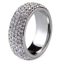 Arc Stainless Steel Crystal Women&#39;s Ring Full Size Black White Crystal Bling Eng - £8.63 GBP