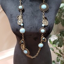 Chico&#39;s Women Fashion Belt Faux Turquoise Long Collar Necklace w/ Lobster Clasp - $34.65