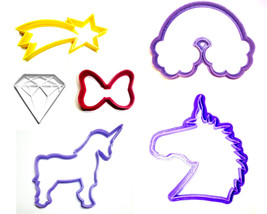 Unicorn Magic Rainbow Diamond Shooting Star Set Of 6 Cookie Cutters USA PR1086 - £10.38 GBP