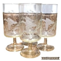 Vintage Stemmed Wine Glasses Etched Flying Ducks Design Set *4* 5.5&quot; H Barware  - £15.67 GBP
