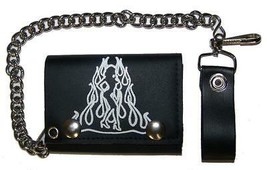 Flaming Sexy Chick Trifold Biker Wallet W Chain Mens Leather #662 Trucker New - £7.67 GBP