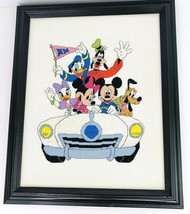 Disney Mickey Minnie Mouse Friends Donald Daisy Goofy Car Framed Needlepoint  - £41.27 GBP