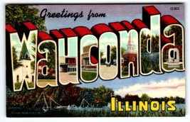 Greetings From Wauconda Illinois Large Letter Linen Postcard Unused Curt... - £28.48 GBP