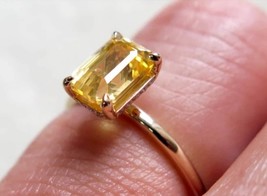 yellow sapphire ring 4.55ct emerald cut Ceylon sapphire gemstone 925 sterling si - £43.25 GBP