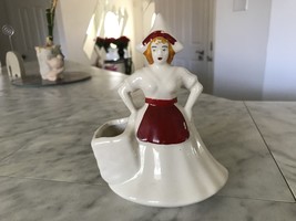 Vintage Ceramic Dutch Girl with Basket Vase Planter Red Apron 6 1/4H  - £7.85 GBP
