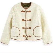 Scotch &amp; Soda Cream Brown Long Sleeve Button Front Designer Teddy jacket... - £188.70 GBP