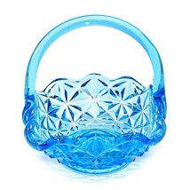 Vintage Tiara Indiana Glass Blue Glass Starburst Design Art Glass Basket 7&quot; - £22.10 GBP