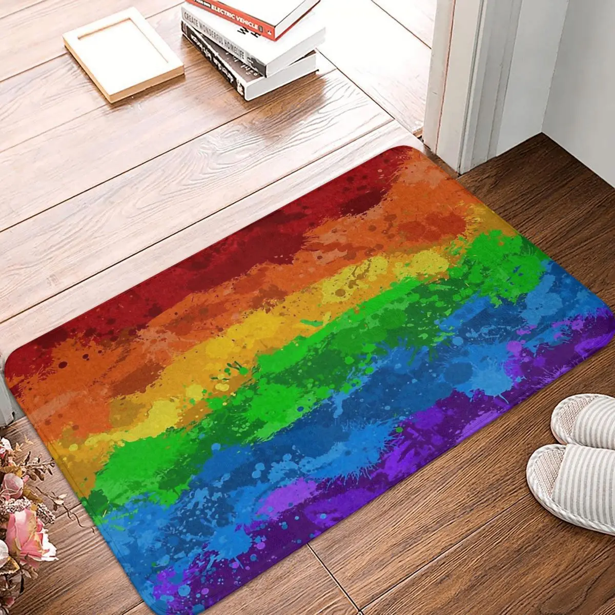 LGBT Sexual Minority Mat Rainbow Paint Splatter Flag Rug Doormat Kitchen Carpet  - £12.69 GBP