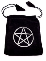 Velvet Pentacle Tarot Bag Pentagram Black Gift Bag Jewellery Drawstring Pagan  - £3.96 GBP