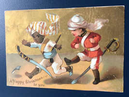 A Happy Christmas Gold Background Victorian Trade Card VTC 8 - £5.48 GBP