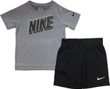 Nike Little Boys Dri-FIT Graphic Tee &amp; Shorts 2 Piece Set lack Grey 6 - £22.76 GBP