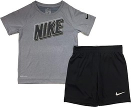 Nike Little Boys Dri-FIT Graphic Tee &amp; Shorts 2 Piece Set lack Grey 6 - £22.46 GBP