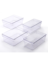 Clear Plastic Fridge Organization Bin 4-Pack Set, Various Sizes - £28.22 GBP