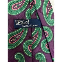 Polo Ralph Lauren Men Retro Silk Multi-Color Paisley Necktie Purple Gree... - $42.77