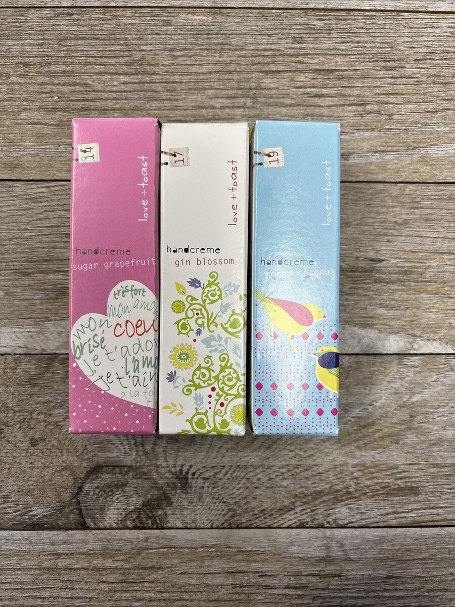 3 Pk LOVE &amp; TOAST Hand Creme Honey Coconut Gin Blossom Sugar Grapefruit ... - $32.00