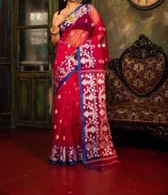 PURE MUSLIN JAMDANI SAREE WITH BLOUSE PIECE - $93.51