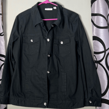 Denim &amp; Company black denim jacket with Rhinestone buttons size medium - £14.61 GBP
