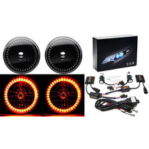 7&quot; HID Amber LED Halo Ring Angel Eyes Black Headlight 6K 6000k Light Bulbs Pair - £104.52 GBP