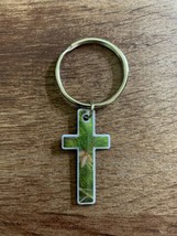 Camouflage Cross Pine Tree Key Ring Two Free Holy Cards - $9.95