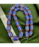 Blue chevron beads vintage old african glass beads long strand 16-20mmGift - $82.85