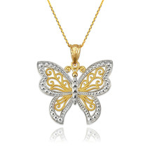 Yellow Gold Filigree Butterfly Midsize Pendant Necklace - £146.25 GBP+