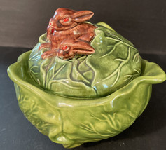 Vintage Holland Mold Ceramic Cabbage Head Candy Dish Easter Bunnies 1970... - $16.82