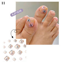 24Pcs Press On Toe False Nails Black Line Glitter Model #11 - £4.71 GBP