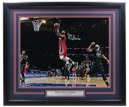 Zion Williamson Signed Framed 16x20 Pelicans Basketball Dunk Photo Fanatics - $775.03