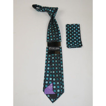 Men's Stacy Adams Tie and Hankie Set Woven Silky Fabric #Stacy1 Teal Polka image 2