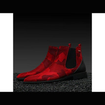Men TAYNO Chelsea Chukka Micro Suede Soft Comfortable Boot Victorian Red Camo image 2