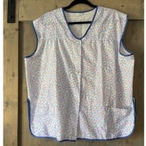 Vintage Artistic Creation Sleeveless Blue Floral Smock Work Apron Women&#39;... - $12.99