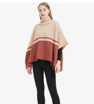 Womens Poncho Color Block Pullover Turtleneck Blush SAVE the OCEAN $79 -... - £14.15 GBP