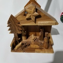 Vintage Nativity Manger Scene Olive Wood Music Box Bethlehem Hand Crafted - £28.98 GBP