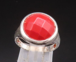925 Sterling Silver - Vintage Radiant Faceted Coral Ring Sz 6.5 - RG25059 - £26.36 GBP