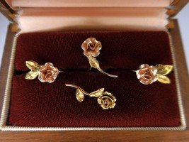 Krementz Gold Overlay Pink Rose Lapel Pin &amp; Earrings Set - $28.45