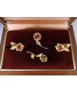 Krementz Gold Overlay Pink Rose Lapel Pin &amp; Earrings Set - $28.45