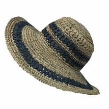 Oneill Floppy Summer Hat Womens One Size Straw Beach Sun Shade Tan blue Boho - £21.08 GBP