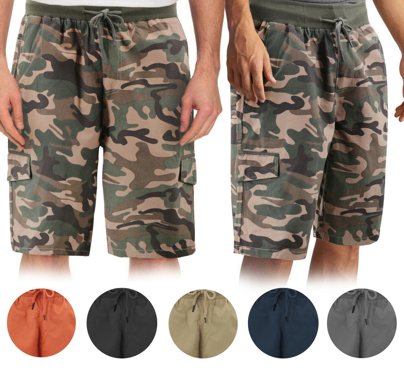 Men's Drawstring Elastic Waist Multi Pocket Lightweight Cotton Cargo Shorts - $24.10