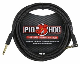 Black Woven Tour Grade Instrument Cable 1/4&quot; To 1/4&quot; Right Angle 10Ft - £25.82 GBP