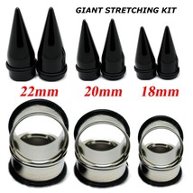 6pair Giant Size Stainless Steel Single Flared Tunnel &amp; Acrylic Stretcher Ear Ta - £18.37 GBP