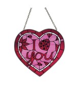 Ladybug Love You Suncatcher 5.25&quot; Our Name is Mud Brand Glass Heart Shaped - $40.51 CAD