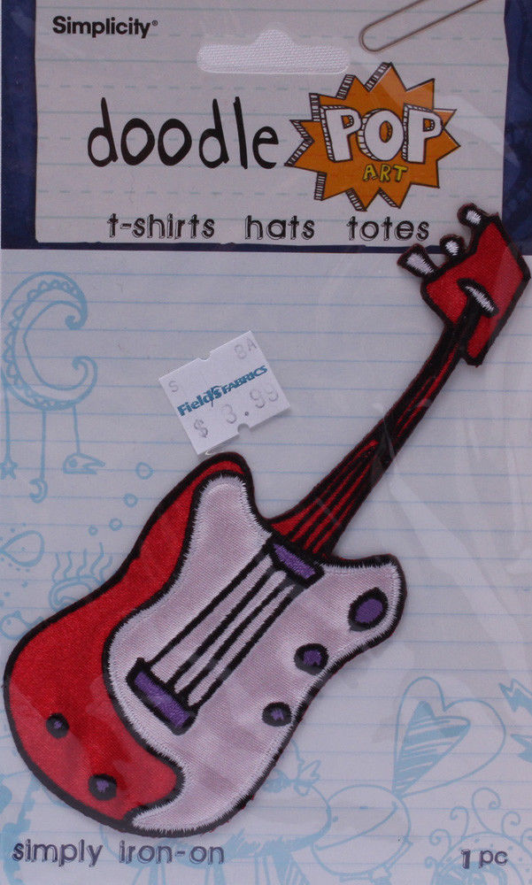 Wrights Guitar Iron On Applique Red White Badge Musical Appliques M211.14 - $3.99